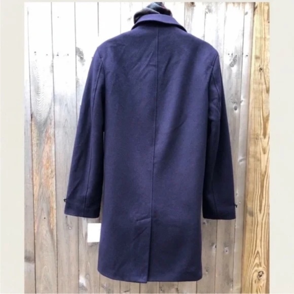 Lands' End Men's Wool Top Coat Navy Blue Overcoat Leather Trim Sz:S (34-36) *NEW - Picture 3 of 5
